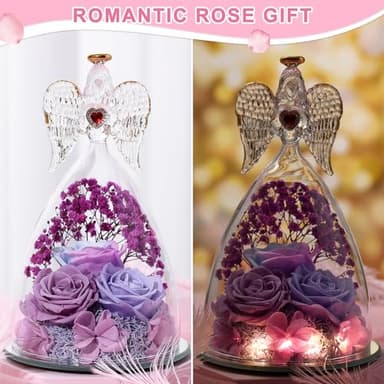 Tiaronics Mothers Day Rose Gifts for Women, Large Angel Figurines with Real Roses, Preserved Real Flower Rose for Her-MultiPurple - Image 3