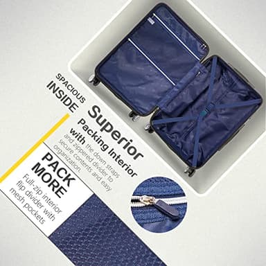 Coolife Luggage Expandable(only 28") Suitcase PC+ABS Spinner 20in 24in 28in Carry on (white grid new, S(20in)_carry on) - Image 5