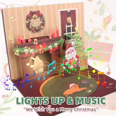 XTF2015 Christmas Card 3D Pop Up Christmas Greeting Cards with Music, Lighting LED Greeting Gift Card Fireplace with Envelope for Women Men Kids Husband Wife Mom Dad Daughter - Image 4