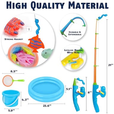 CozyBomB™ Magnetic Fishing Toys Game Set for Kids | Water Table Bathtub Kiddie Pool Party & Pole Rod Net, Plastic Floating Fish Toddler Color Ocean Sea Animals Birthday Age 3 4 5 6 Year - Image 3