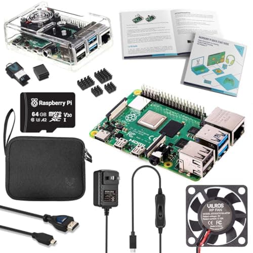 Vilros Raspberry Pi 4 Complete Starter Kit- Includes Raspberry Pi 4 Board, Fan Cooled Case, 64GB Preloaded Micro SD Card and More (8GB, Clear Transparent Case) - Image 1