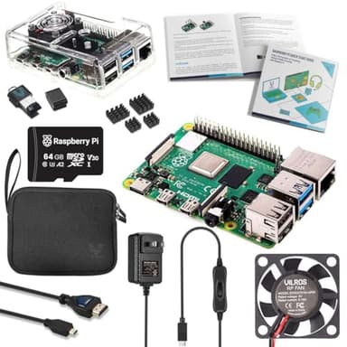 Vilros Raspberry Pi 4 Complete Starter Kit- Includes Raspberry Pi 4 Board, Fan Cooled Case, 64GB Preloaded Micro SD Card and More (8GB, Clear Transparent Case) - Image 1