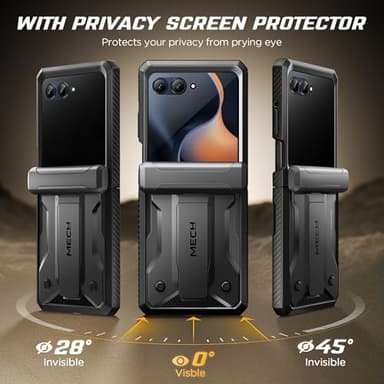 TONGATE for Motorola Razr 2025/Razr 2024 Case with Privacy Screen Protector, [Stand & Belt-Clip] [Hinge Protection Cover] [Anti-Slip], Full-Body Military Grade Protective Phone Case, Black - Image 3