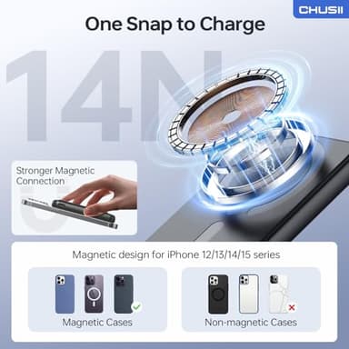 for Magsafe Portable Charger, 12000mAh Wireless Magnetic Power Bank with Stand and USB C in/Out Fast Charging, for Magsafe Battery Pack Compatible with iPhone 15/14/13/12 Pro/Pro Max Series-Black - Image 2