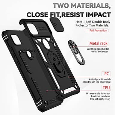 Asuwish Phone Case for Samsung Galaxy A03 Core with Slide Camera Cover Tempered Glass Screen Protector Ring Holder Stand Rugged Slim Cell Protective Ao3 Core SM-A032/DS A032 A032M Women Men Black - Image 5