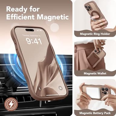 CAPRARO for iPhone 16 Pro Max Case for Women Girls, Upgraded [Full Camera Protection] [Compatible with MagSafe] Cute Wave Translucent Matte Phone Case for iPhone 16 Pro Max, Brown - Image 3