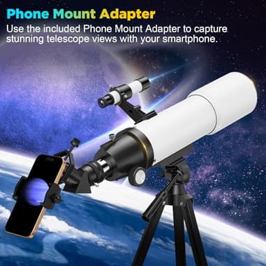 Telescope for Adults Kids High Powered: 90mm Astronomical Portable Refracting FMC Beginners Explorer Scope for Children 8-12 Travel Moon Planet Stars Gazing with Professional Tripod (White) - Image 5