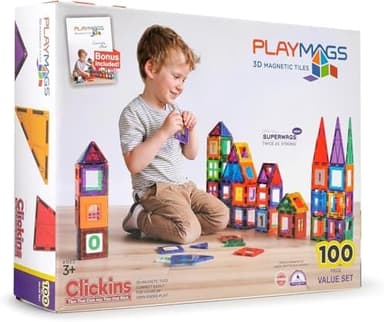 Playmags Magnetic Tiles for Kids – 100pcs Magnet Building Set for Toddlers Ages 1-5 | Stem Montessori Toy for 2 3 4 Year Old Boys & Girls | Toys for Toddlers, Preschool & Middle School Children - Image 3