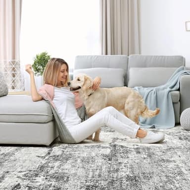 DMOYEST Living Room Area Rugs - 6x9 Abstract Large Soft Indoor Washable Rug Neutral Modern Low Pile Carpet for Bedroom Dining Room Farmhouse Home Office - Grey - Image 7