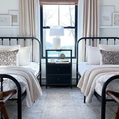 BOLUO Black Nightstand with Charging Station, LED Night Stand with 2 Fabric Drawers, Bedside Table with USB Ports and Outlets, Nightstand for Bedroom Modern - Image 5