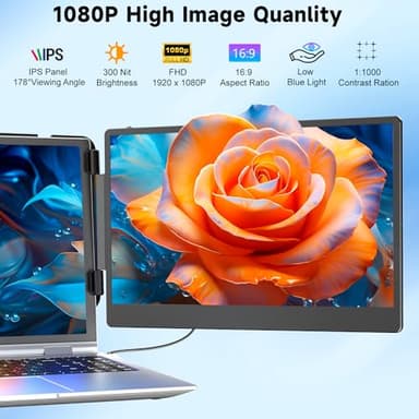 KEFEYA Laptop Screen Extender, 14" Portable Monitor for Laptops 13-17", 1080P FHD IPS Monitor Extender for Laptop with USB-C/HDMI Port, Plug n Play for Windows/Chrome/Mac/Switch/PS5 - Image 2