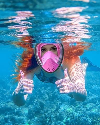 QingSong Full Face Snorkel Mask for Adults, Snorkeling Gear with Camera Mount, 180 Degree Panoramic View Snorkel Set Anti-Fog Anti-Leak - Image 2