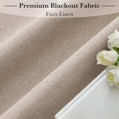 RYB HOME 100% Blackout Linen Door Window Curtains for French Door, Tricia Room Darkening Adhesive Privacy Assured Thermal Insulated Blinds for Kitchen Glass Window, W 26 x L 69, 1 Panel, Mocha - Image 5