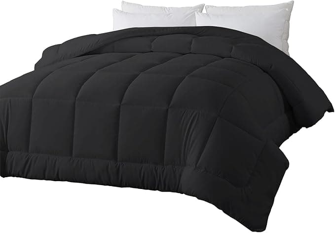 BedTreat Down Alternative Duvet Insert with Corner Tabs, All Season Quilted King Comforter Box-Stitched Black, Machine Washable Microfiber Bedding - Image 1