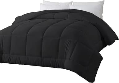 BedTreat Down Alternative Duvet Insert with Corner Tabs, All Season Quilted King Comforter Box-Stitched Black, Machine Washable Microfiber Bedding - Image 1