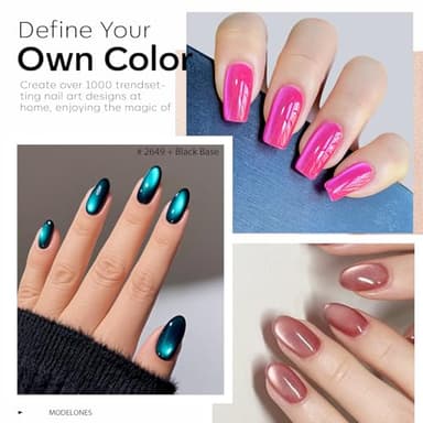 modelones Cat Eye Gel Nail Polish Set, 6 Colors Coloful Neon Galaxy Champagne Lake Blue Grape Purple Gold Brown Hot Pink 9D Glassy Cat Eye Glitter Gel Polish with Magnet LED Soak Off Manicure Gift - Image 3