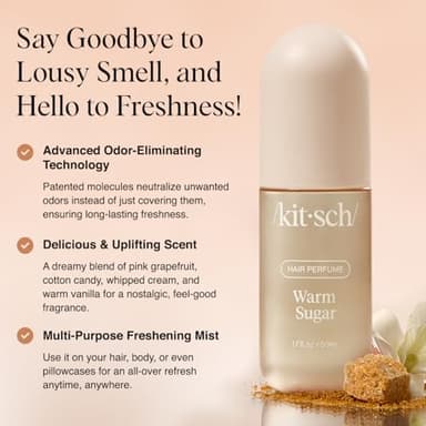 Kitsch Hair Perfume for Women - Warm Sugar | Clean, Deodorizing & Patented Odor-Eliminating Technology Hair Spray & Body Mist - Freshen Hair, Body & Pillows - Pink Grapefruit & Vanilla Scent - 50mL - Image 2