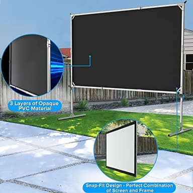 Projector Screen and Stand,JWSIT 110 inch Outdoor Movie Screen-Upgraded 3 Layers PVC 16:9 Outdoor Projector Screen,Portable Video Projection Screen with Carrying Bag for Home Theater Backyard - Image 3