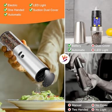 COKUNST Newly Upgraded Electric Salt or Pepper Grinder, USB Rechargeable Grinder with 6.26Oz Lagre Capactiy Visual Silo & Suction Dust Cover, Automatic Mill Pepper Shaker - Image 5