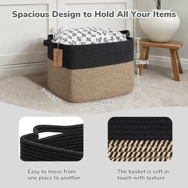 Goodpick Woven Storage Baskets for Organizing, 18" x 14" x 12" Wicker Laundry Basket for Shoes,Towel, Blanket Basket for Living Room, Toy Baskets Storage Kids with Handles - Image 3