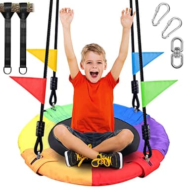 Odoland 24 inch Chidren Tree Swing Net Swing Outdoor Kid Platform Swing with Detachable 600LB Weight Load Oxford Fabric and Adjustable Hanging Ropes for Tree, Backyard and Indoor Color - Image 1