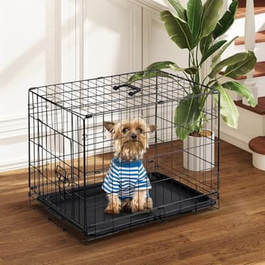 DUMOS Dog Crate, 24 Inch Medium Single Door Dog Cage with Divider Panel and Plastic Leak-Proof Pan Tray, Folding Metal Wire Pet Kennel for Indoor, Outdoor, Travel - Image 2