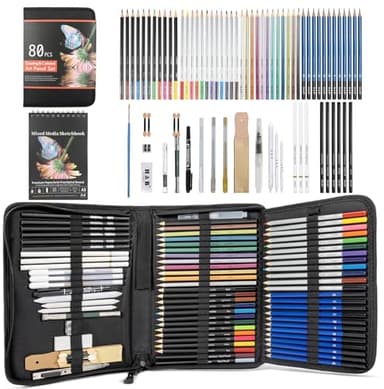 H & B 80-Pack Colored Sketching Art Pencil Set with 3-Color Sketchbook and Coloring Book - Includes Graphite, Watercolor, Metallic, and Oil-Based Colored Pencils - Image 3