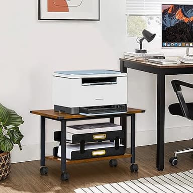 Lerliuo Under Desk Printer Stand, 2-Tier Industrial Mobile Printer Table with Storage Shelf and Steel Frame, Rolling Printer Cart Holder with Lockable Wheels for Home, Office (Rustic Brown) - Image 2