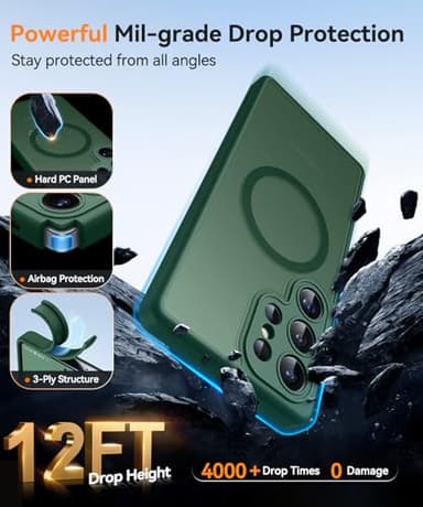 CANSHN Designed for Samsung Galaxy S25 Ultra Case (2025) [Full Camera Protection] [Compatible with Magsafe] Translucent Matte Back Protective Phone Cover, Deep Green - Image 6