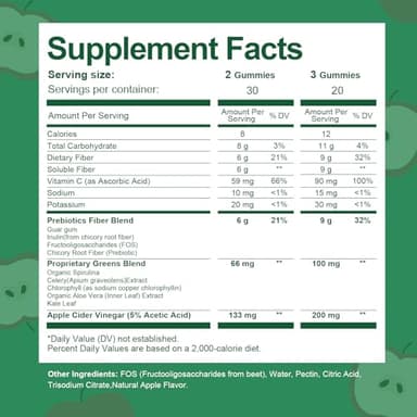 13-in-1 Prebiotic Fiber Gummies for Adults - Digestive Support with Greens Blend & ACV, Sugar Free Apple Flavor for Gut Health & Regularity - 60 Vegan Gummies, Non-GMO - Image 8
