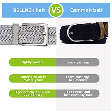 BSLLNEK Elastic Braided Belt, 1 3/8", Woven Stretch Belt for Golf Casual Jeans Shorts Pants (Gray, Medium (33-36" Waist)) - Image 2