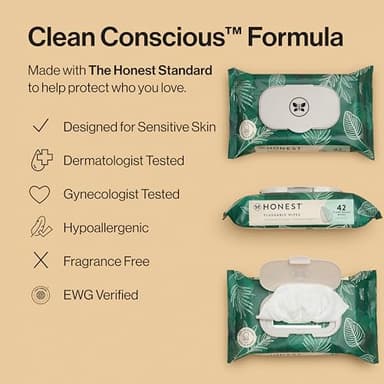The Honest Company Flushable Wipes for Sensitive Skin | Fragrance Free, Hypoallergenic, 99% Water, Safe to Flush | pH Balanced Feminine Wipes | Tropical Leaves, 126 Count - Image 4