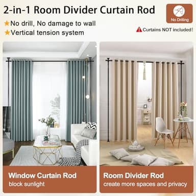 Room Divider, No Drilling Curtain Rod Wall Divider for Space Partition, Adjustable 4-10ft(H) 28-70inch(W) Heavy Duty Floor to Ceiling Tension Rod Dividers Temporary Privacy Separator Window Rods Black - Image 3
