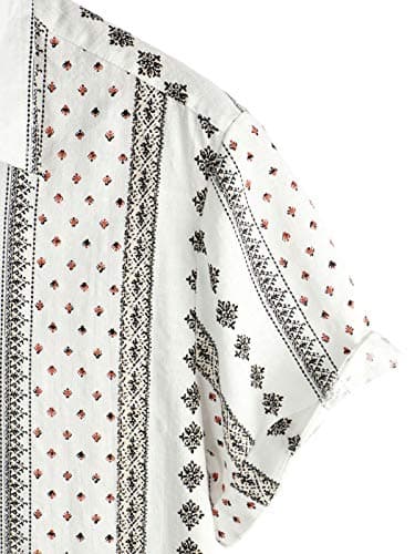 VATPAVE Mens Casual Short Sleeve Button Down Shirts Regular Fit Hawaiian Summer Shirt X-Large White Black - Image 4