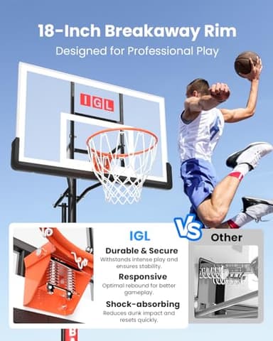 IGL In ground Basketball Hoops Outdoor, 10ft Height Adjustable Basketball Goal In ground with Shatterproof Backboard and Pro-Style Rim (52 inch Backboard) - Image 3