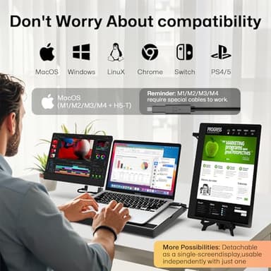 14" Laptop Screen Extender Smart Base - Upgraded Triple Portable Monitor FHD 1080P -300% More Efficient, 360° Rotation/Detachable Dual Display, Plug-Play USB C/HDMI,Laptop Monitor Extender for Win/Mac - Image 3