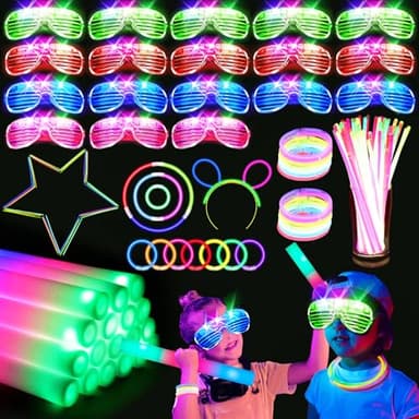 SHQDD 236PCS Glow in the Dark Party Supplies, 18 PCS Foam Glow Sticks, 18 PCS LED Glasses, 100PCS Glow Sticks Bracelets and 100 PCS Connectors for Glow Party, Wedding, Concert, Raves and Birthday - Image 1