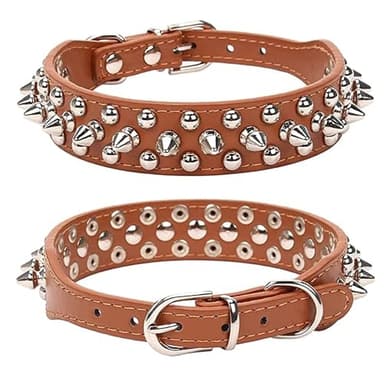 DOGGYZSTYLE Small Spiked Dog Cat Collar for Small Medium Dogs Boy Male - Adjustable Studded Puppy Collars - Soft Padded Punk Leather Dog Collar for Chihuahua Yorkshire French Bulldog Pug (Brown,XXS) - Image 7