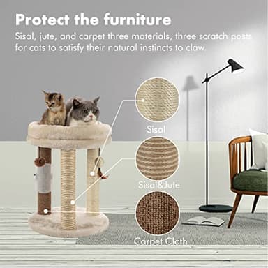 MECOOL 4in1 Small Cat Tree,Scratching Post with Tower Soft Bed, Sisal Carpet Jute Posts with Three Hanging Ball Toys and Massage Brush for Indoor Cats and Kittens - Image 3