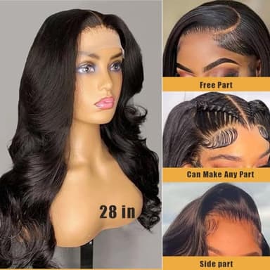 Lace Front Wigs Human Hair Pre Plucked Glueless Wigs Wide Lace 180 Density Human Hair Wigs 13x4 Body Wave Wig 18 Inches Natural Color - Image 2