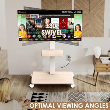 Neothm Rolling TV Stand with Power Outlet for 32-75 Inch TVs up to 110 lbs, Tilt & Swivel Mobile TV Stand on Wheels Portrait Height Adjustable Mobile TV Cart with Wood Shelf, Max VESA 600x400mm White - Image 2