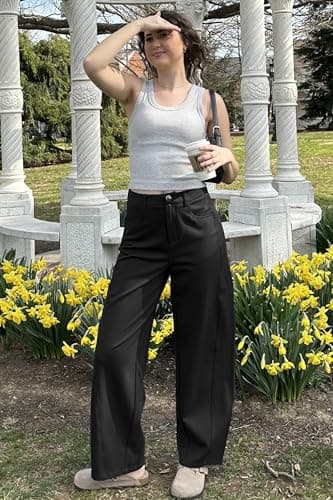 Arach&Cloz 2025 Women's Stretch Wrinkle Free Black Wide Leg Trousers Business Casual High Elastic Waisted Loose Palazzo Pants Button Down Zipper Comfy Slacks with 4 Pockets L - Image 5