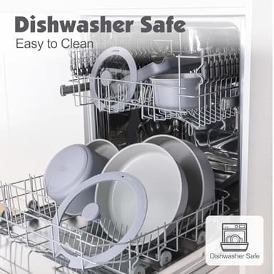 SENSARTE 17 Piece Ceramic Pots and Pans Set, Nonstick Detachable Handle Cookware, Induction Kitchen Cookware Set with Removable Handle, Dishwasher ＆ Oven Safe (Gray) - Image 5