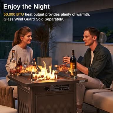 EAST OAK 28'' Propane Fire Pit Table, 50,000 BTU Steel Gas FirePit for Outdoor, Outside Patio Deck and Garden, CSA Certified Fire Table with Magnetic Lid, Cover-Storage Basket and Lava Rock , Brown - Image 4