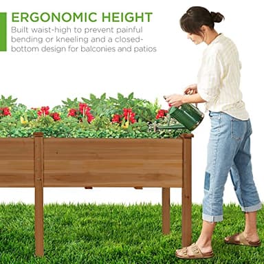 Best Choice Products 72x24x30in Raised Garden Bed, Elevated Wood Planter Box Stand for Backyard, Patio, Balcony w/Divider Panel, 6 Legs, 300lb Capacity - Acorn Brown - Image 5