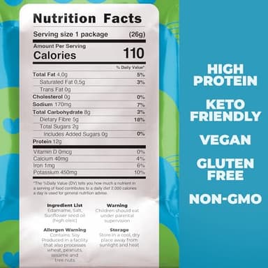 Crunchy Dry Roasted Edamame Beans Snack by Zest Delites, Sea Salt, Vegan, Low Calorie (110cal) High Protein Snacks (12g), Low Carb, Keto, Gluten Free, 0.9 oz 24 Packs - Image 3