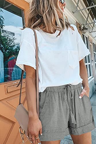 ONLYSHE Women Soft Comfy Cotton Elastic Waist Drawstring Shorts Short Pants Summer Shorts Light Gray XL - Image 4