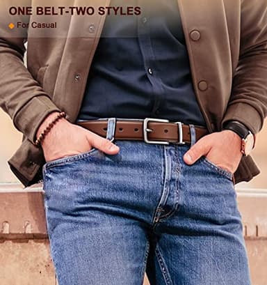 BULLIANT Men's Belt,Reversible Belt Adjustable For Gift Men 1.25”-Cut For Fit-2 Sides in 1 Belt(Not 2)(Black/Light Brown,32"-34" Waist Adjustable) - Image 6