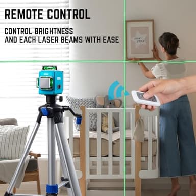 KEZERS Laser Level 360 Self Leveling,12 Lines 3 x 360 Green Laser Level Line Tool for Construction/Picture Hanging with Remote Controller,Rechargeable Battery,Magnetic Stand,Portable Bag - Image 2
