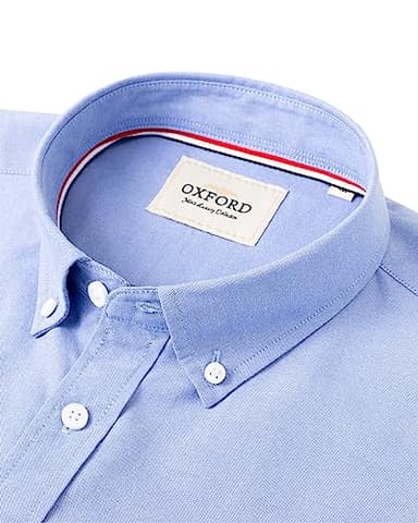 Alimens & Gentle Mens Solid Oxford Shirt Long Sleeve Dress Shirt Work Casual Button Down Shirts with Pocket Classic Blue - Image 2